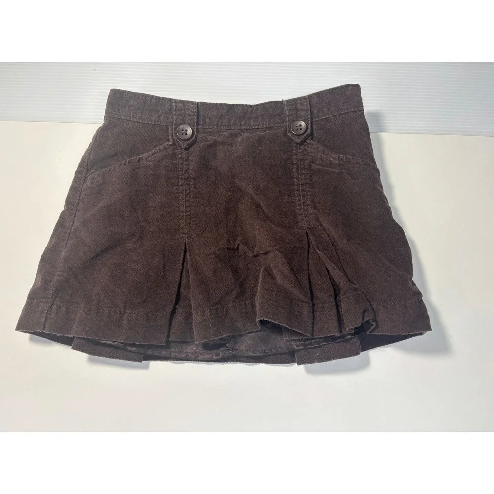 Gap Kids Girls Brown Corduroy Pleated Mini Skirt Size 8 Regular 2008 y2k